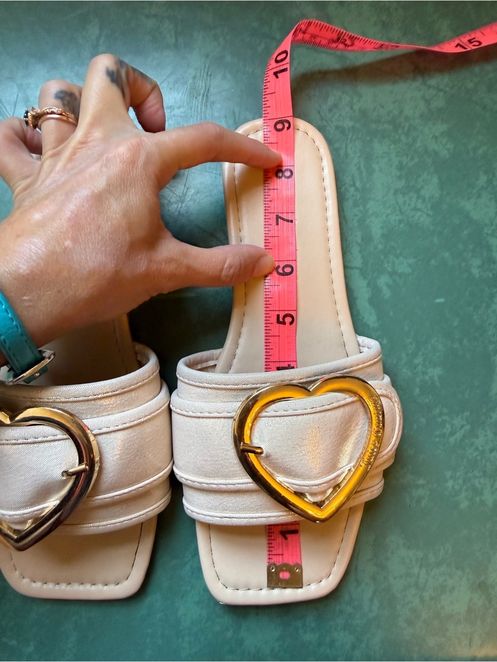 Y2K Juicy Couture Heart-Buckle Beige Slide Sandals - Picture 7 of 7